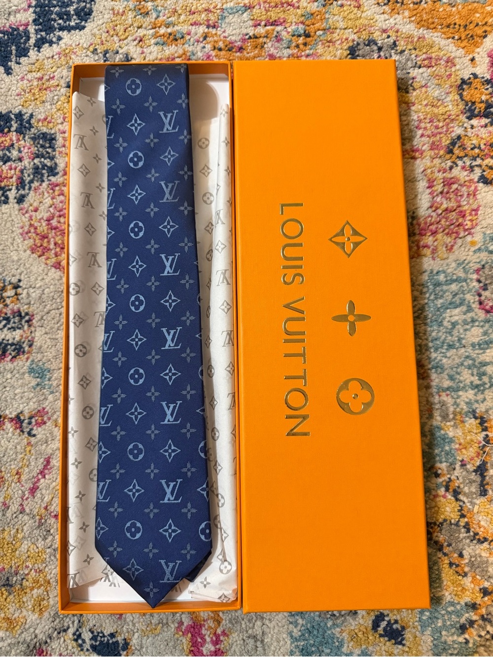 Louis Vuitton Navy Blue Monogram Silk Tie
